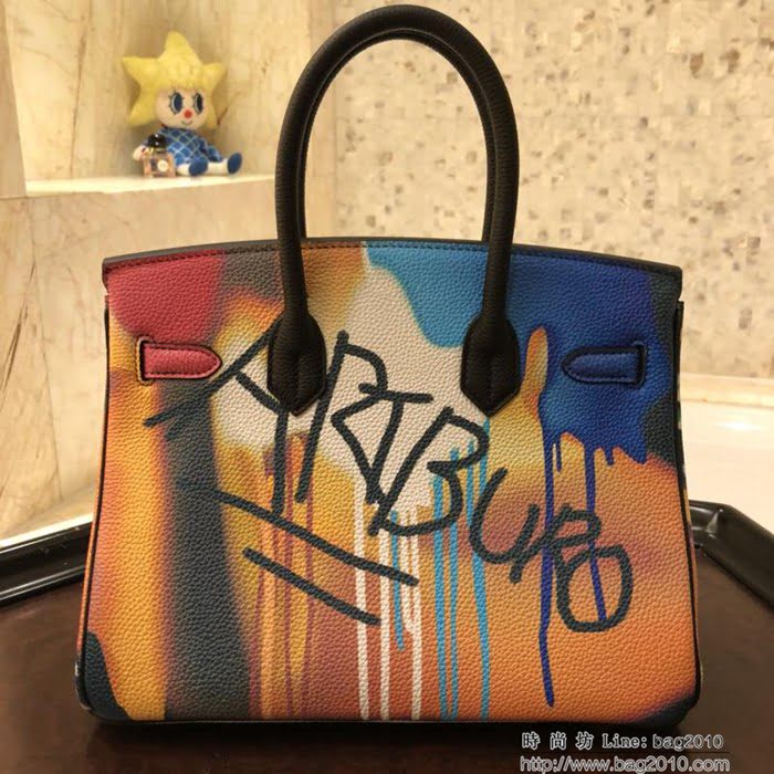 HERMES愛馬仕 30cm Birkin鉑金包 POP ROCKS 法國進口togo 彩繪獨立圖案 時尚手提包  Ama1083